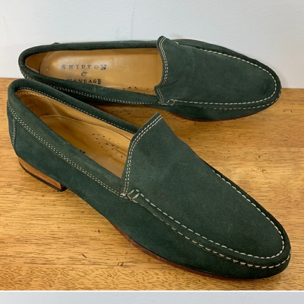 Shipton & Heneage London Suede Green Loafers